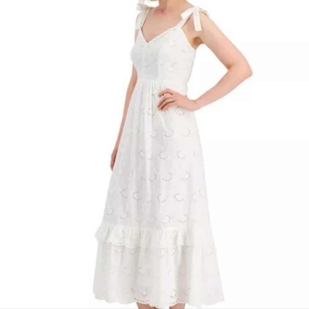 Taylor Tie Strap Eyelet Cotton Midi Dress